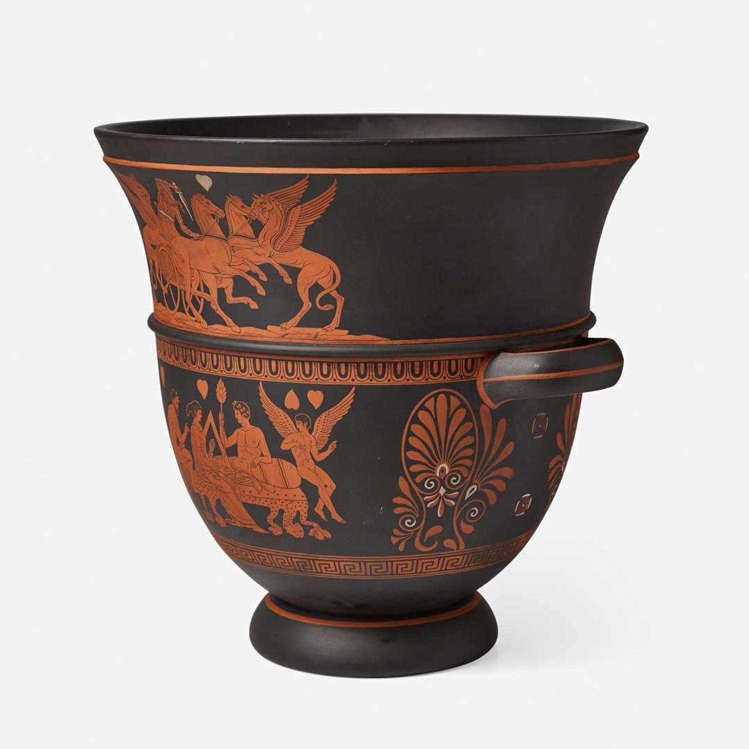 A Monumental Wedgwood Encaustic Decorated Black Basalt Bell Krater-Form Wine Cooler UK, circa 1790