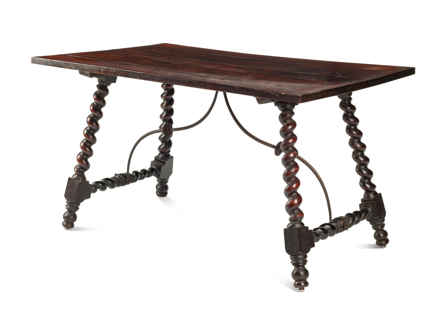 A Spanish Baroque Iron-Mounted Walnut Trestle Table