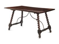 A Spanish Baroque Iron-Mounted Walnut Trestle Table