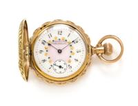 A 14 Karat Tricolor Gold Hunter Case Pocket Watch, Waltham, Circa 1891, 26.10 dwts.