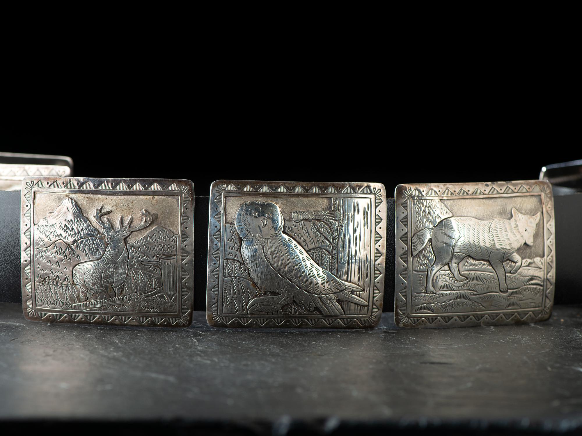 Navajo Sterling Silver Storyteller Concha Belt, with Woodland Creatures