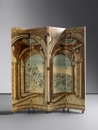 'Portico con Paesaggio' / 'Angolo di Spogliatoio' Folding Screen, c. 1956 Fornasetti Milano, Italy