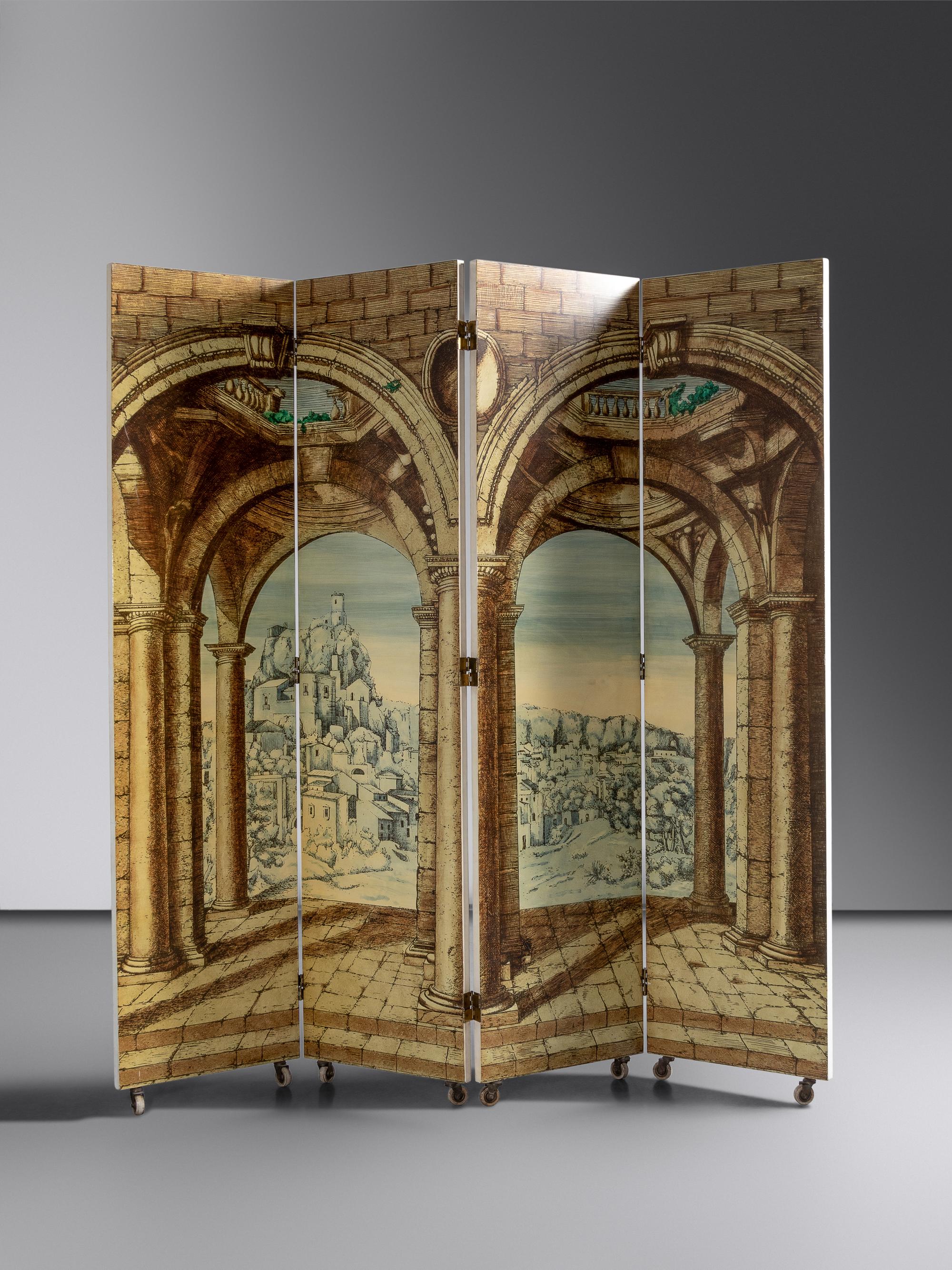 'Portico con Paesaggio' / 'Angolo di Spogliatoio' Folding Screen, c. 1956 Fornasetti Milano, Italy