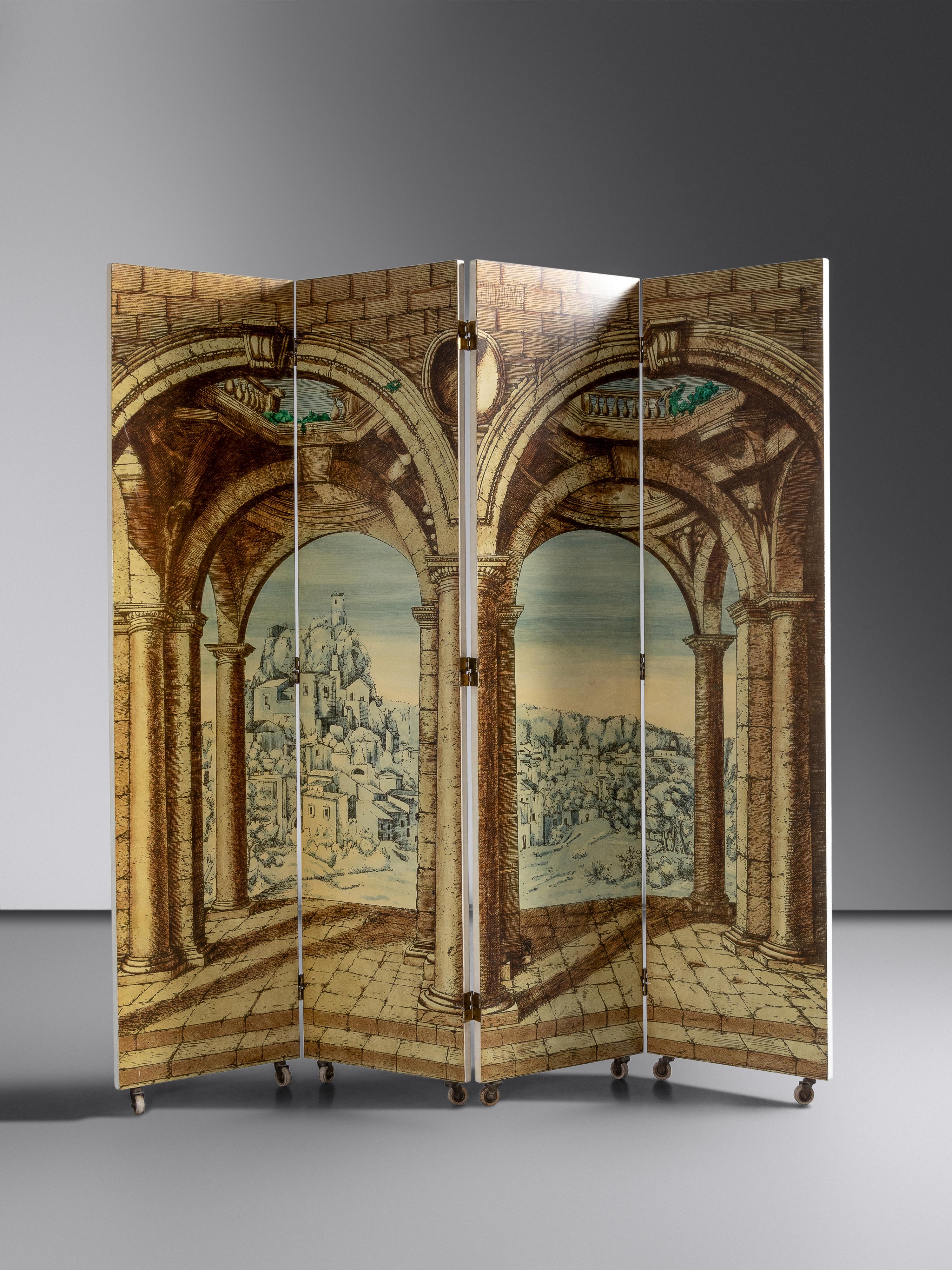 'Portico con Paesaggio' / 'Angolo di Spogliatoio' Folding Screen, c. 1956 Fornasetti Milano, Italy