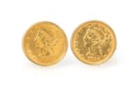 A Pair of 14 Karat Yellow Gold US $5 Liberty Coin Cufflinks, 15.40 dwts.