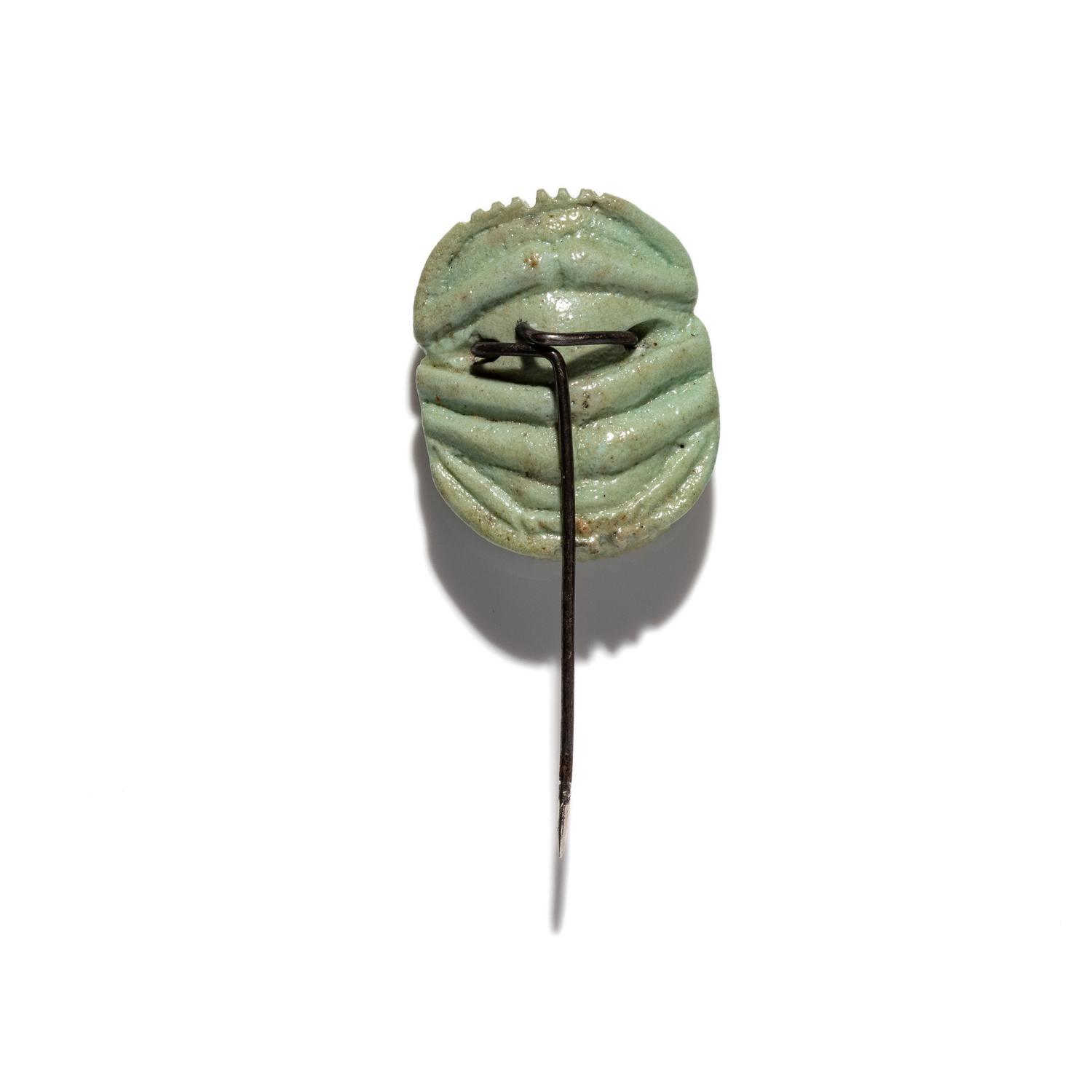 An Egyptian Faience Scarab — Set in a metal stickpin