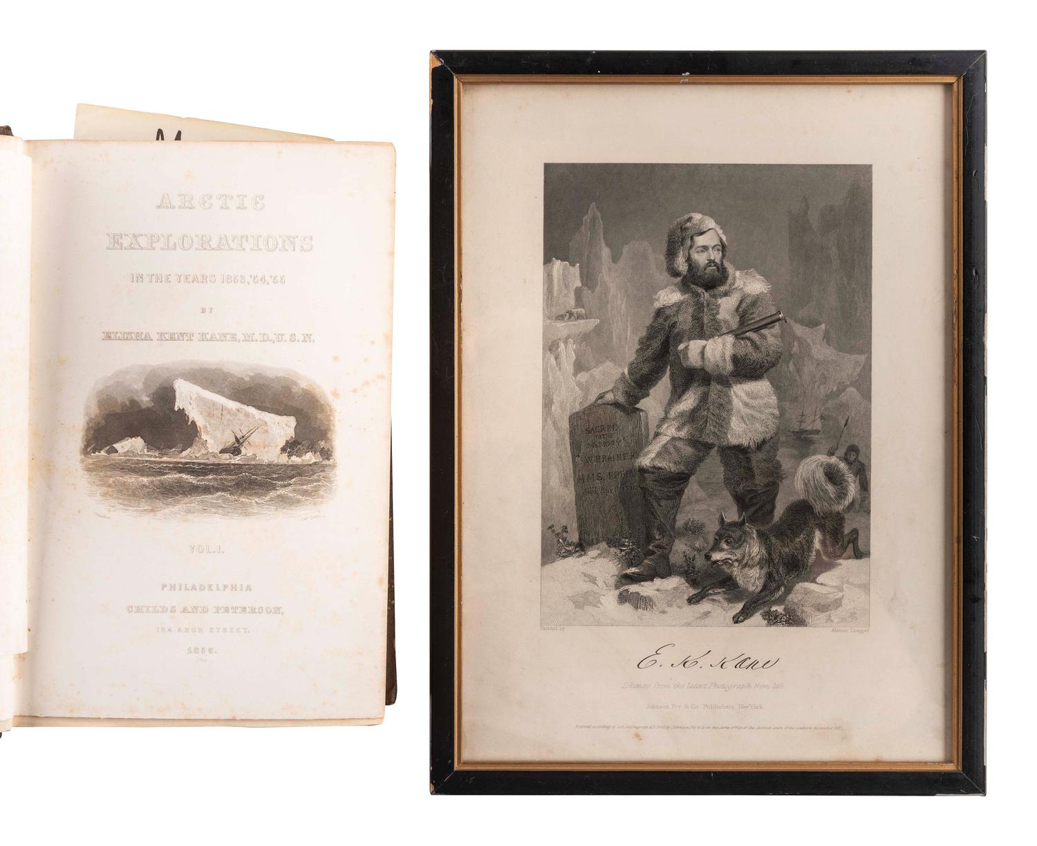 [ALASKA]. One of the earliest maps of Alaska as Russian possession [ With :] books and engraving of Elisha Kent Kane.