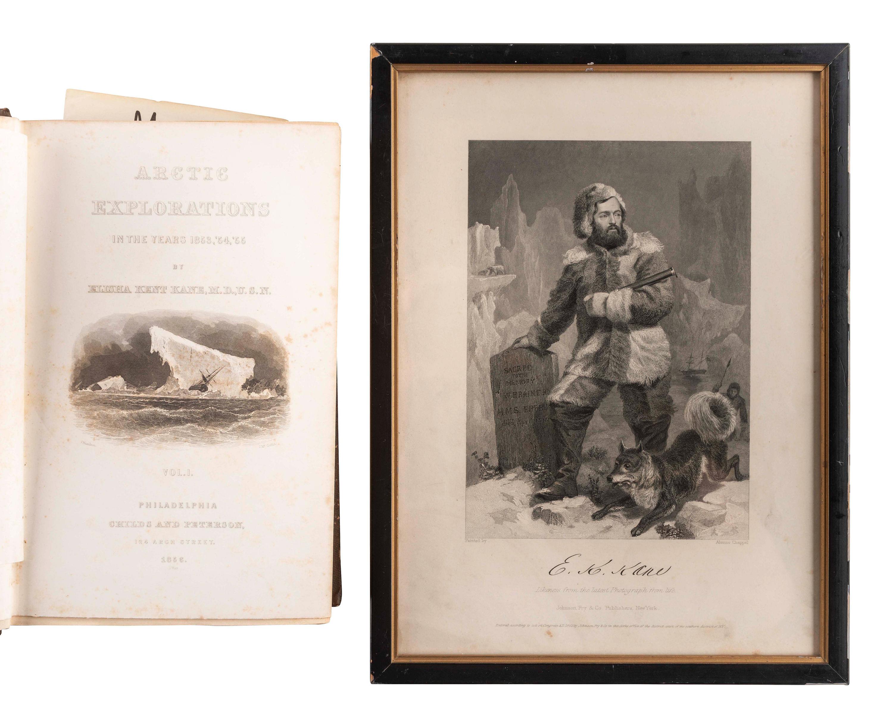 [ALASKA]. One of the earliest maps of Alaska as Russian possession [ With :] books and engraving of Elisha Kent Kane.