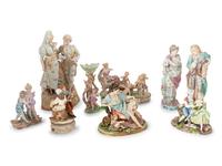 Nine Continental Bisque Porcelain Figures
