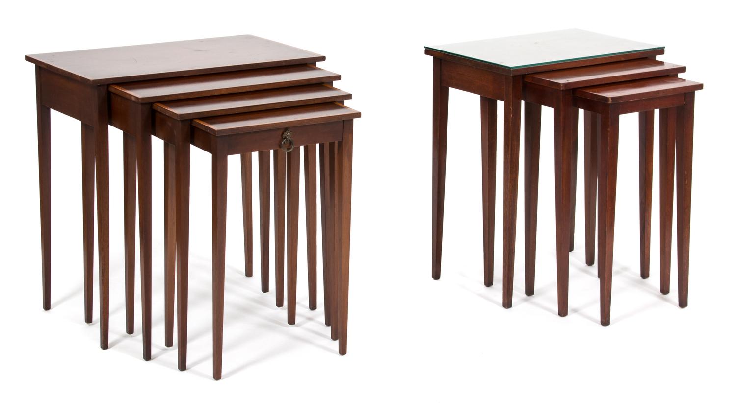 Two Sets of Federal Style Mahogany Nesting Tables Height of largest 25 x width 24 x depth 15 1/4 inches. — 20TH CENTURY