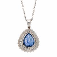 Sapphire, Diamond, and White Gold Pendant Necklace