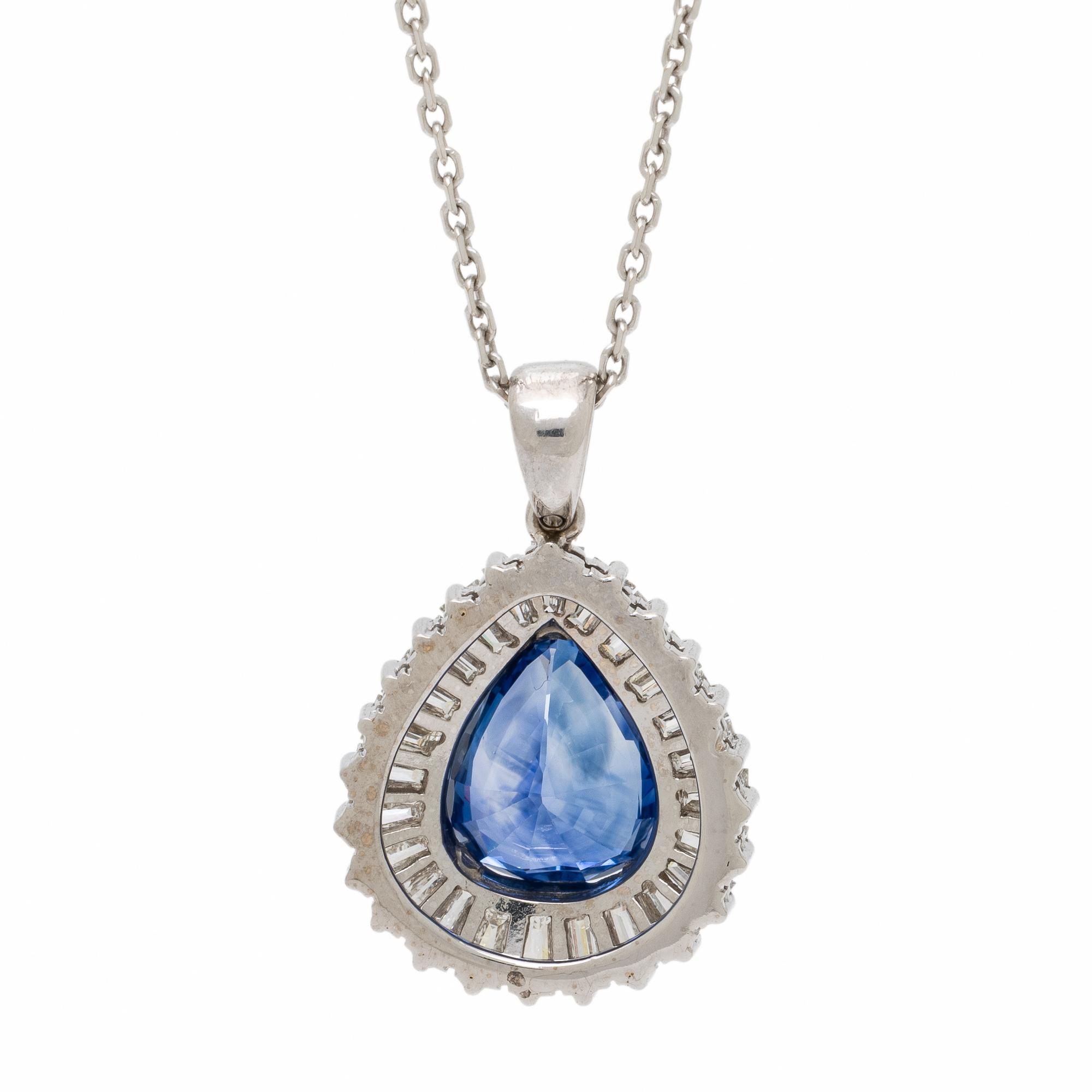 Sapphire, Diamond, and White Gold Pendant Necklace