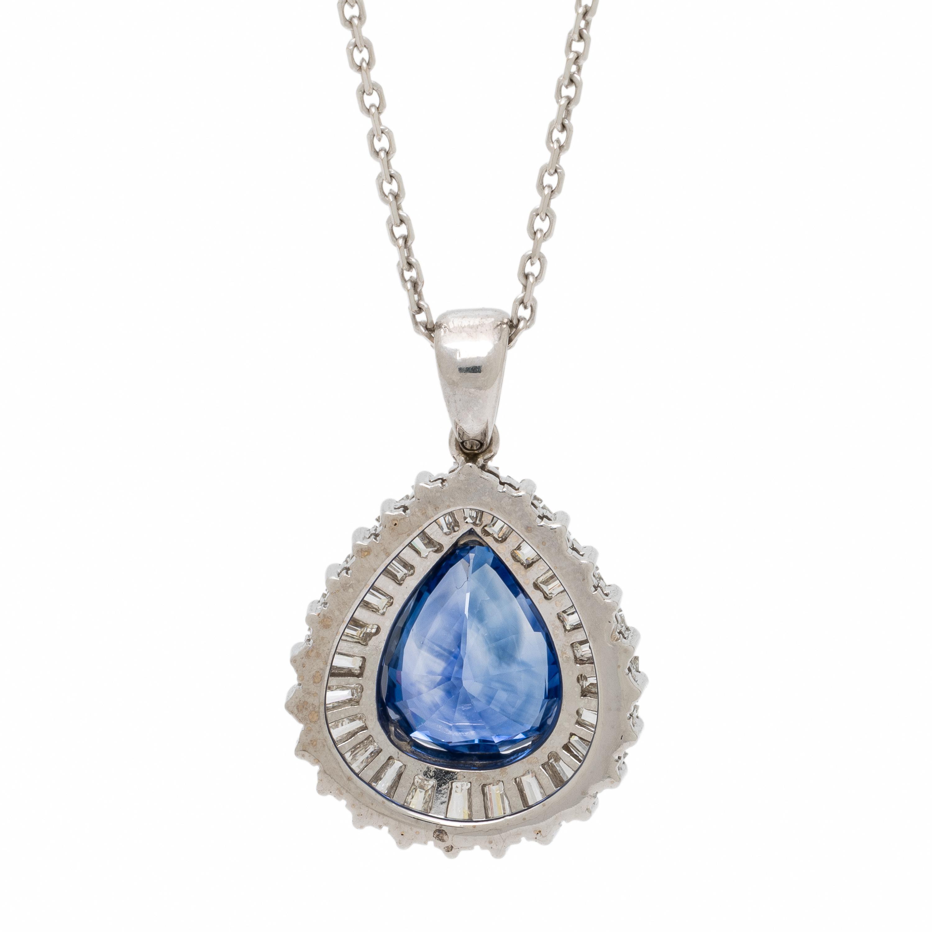 Sapphire, Diamond, and White Gold Pendant Necklace