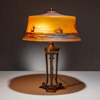 Pairpoint Corporation USA, Early 20th Century — 'New Bedford Harbor Scene' Lamp, c. 1915