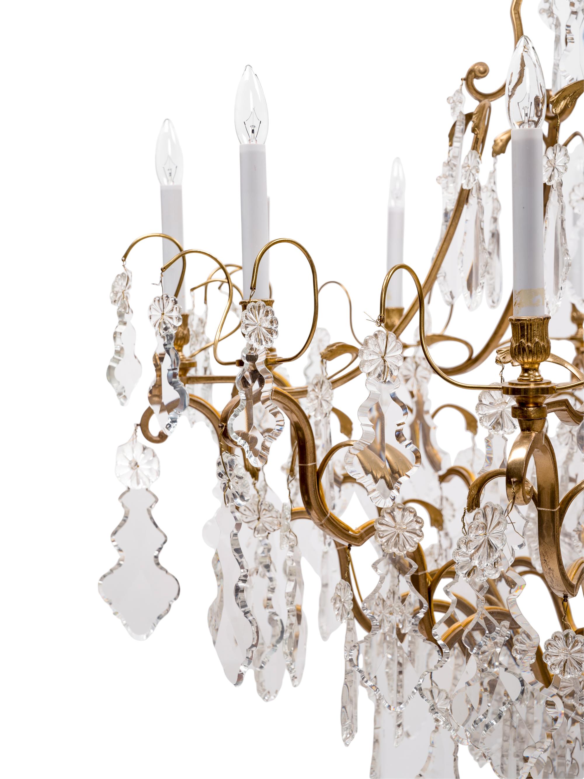 A Continental Gilt Bronze and Cut Glass Twelve-Light Chandelier