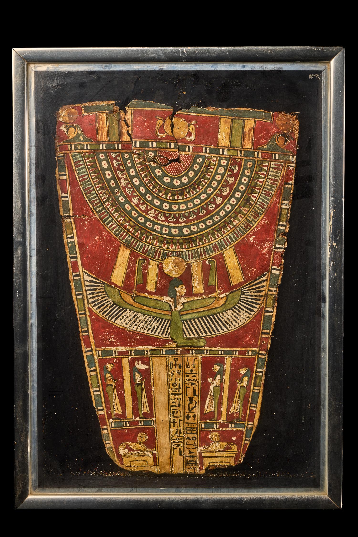 An Egyptian Painted Cartonnage Sarcophagus Fragment