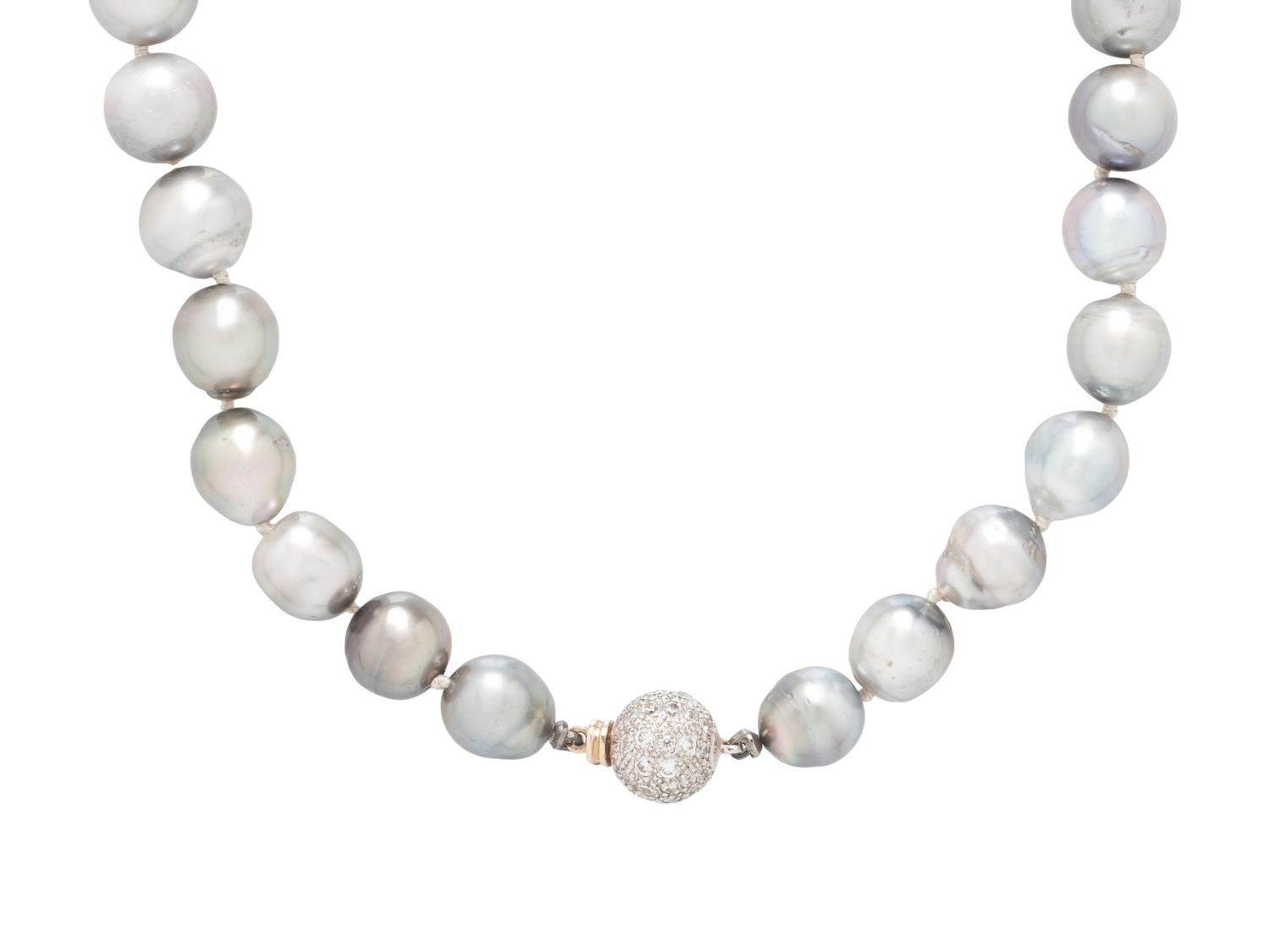 GRAY CULTURED PEARL AND DIAMOND NECKLACE