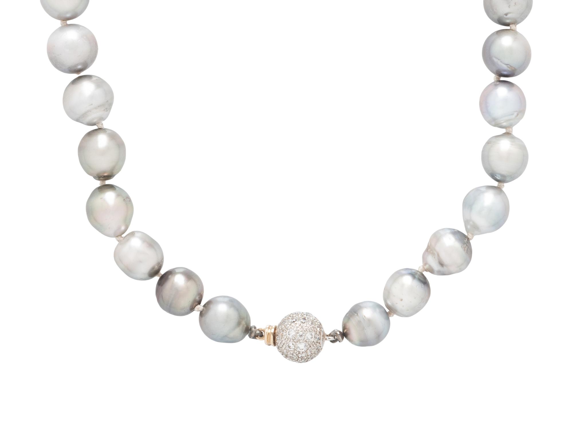 GRAY CULTURED PEARL AND DIAMOND NECKLACE