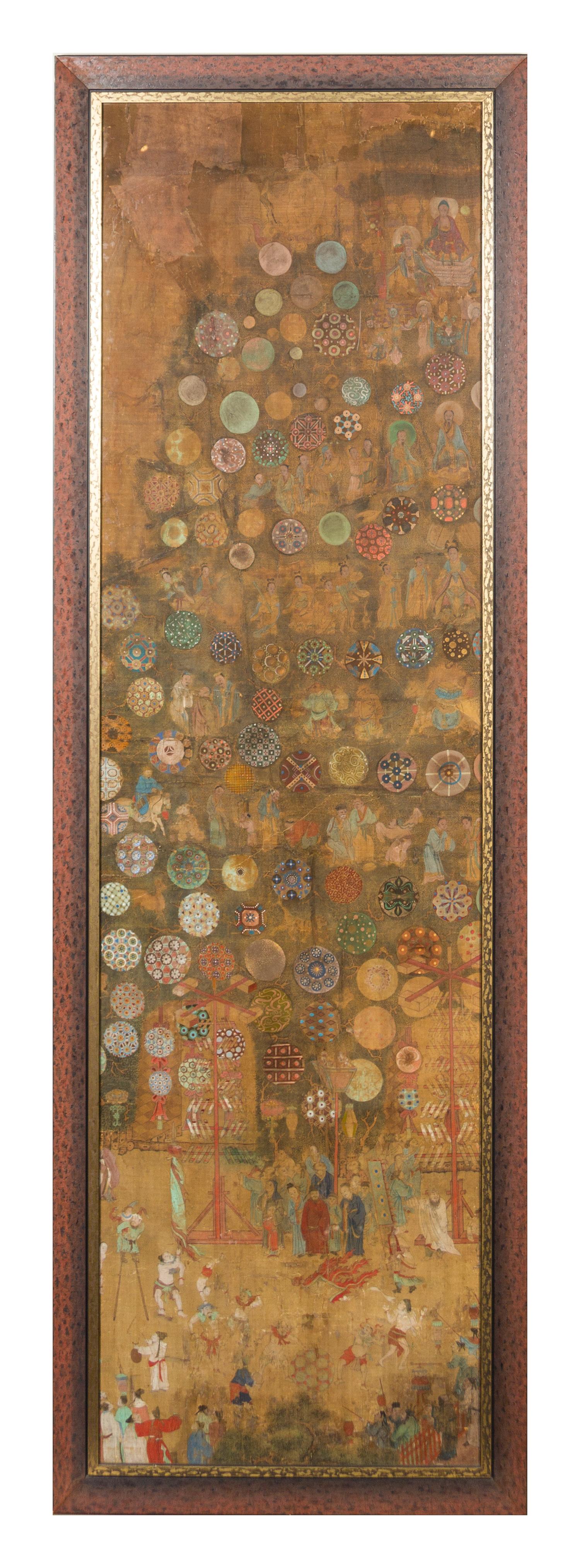 A Set of Six Chinese Ink and Color on Silk Panels MING DYNASTY 81 1/4 x 22 3/4 inches. — MING DYNASTY