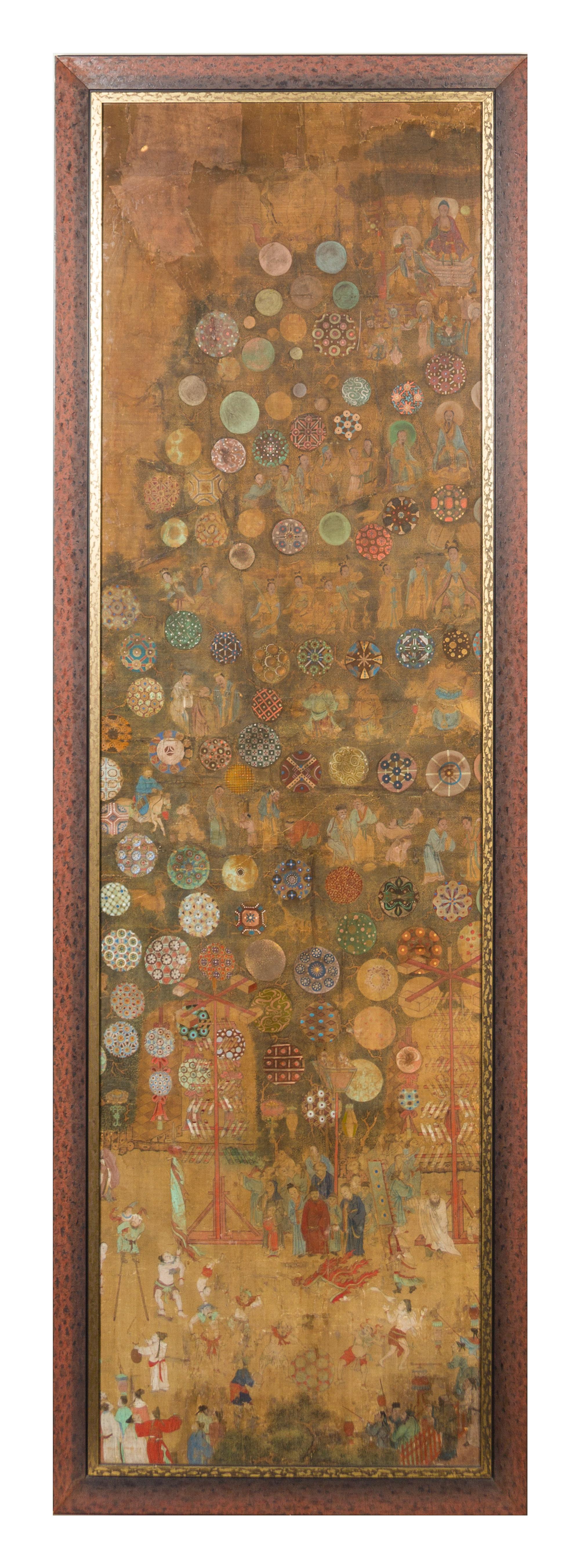 A Set of Six Chinese Ink and Color on Silk Panels MING DYNASTY 81 1/4 x 22 3/4 inches. — MING DYNASTY