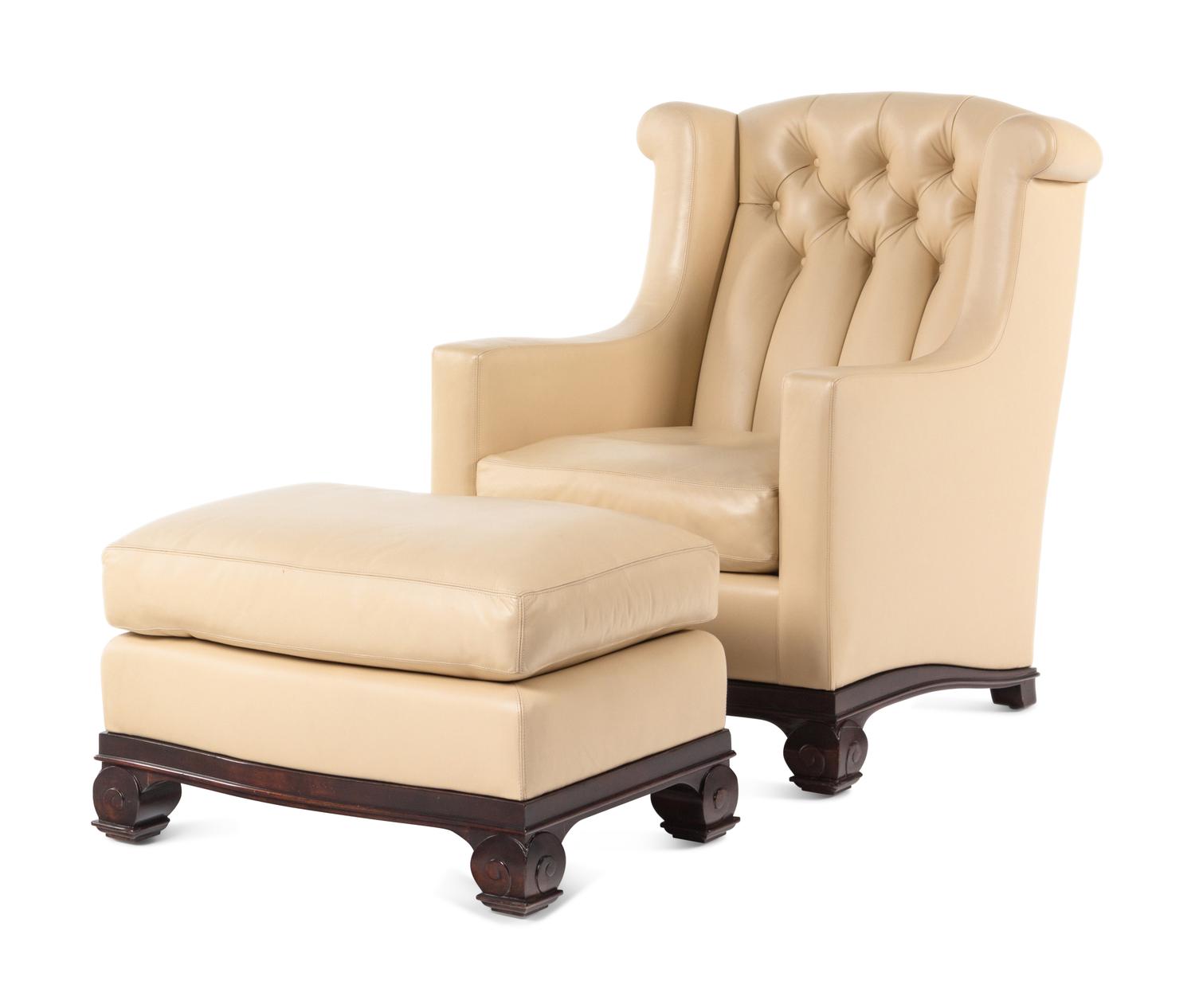 A Faux Leather Upholstered Lounge Chair and Ottoman