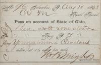 [CIVIL WAR]. Railroad pass for Benjamin Scott on his way to enlist with a "Col[ored] Reg[iment]. Columbus, OH, 10 August 1863. [ With :] DENNISON, William (1815-1882). Partly printed document signed ("W Dennison"), as Governor of Ohio. 1861.