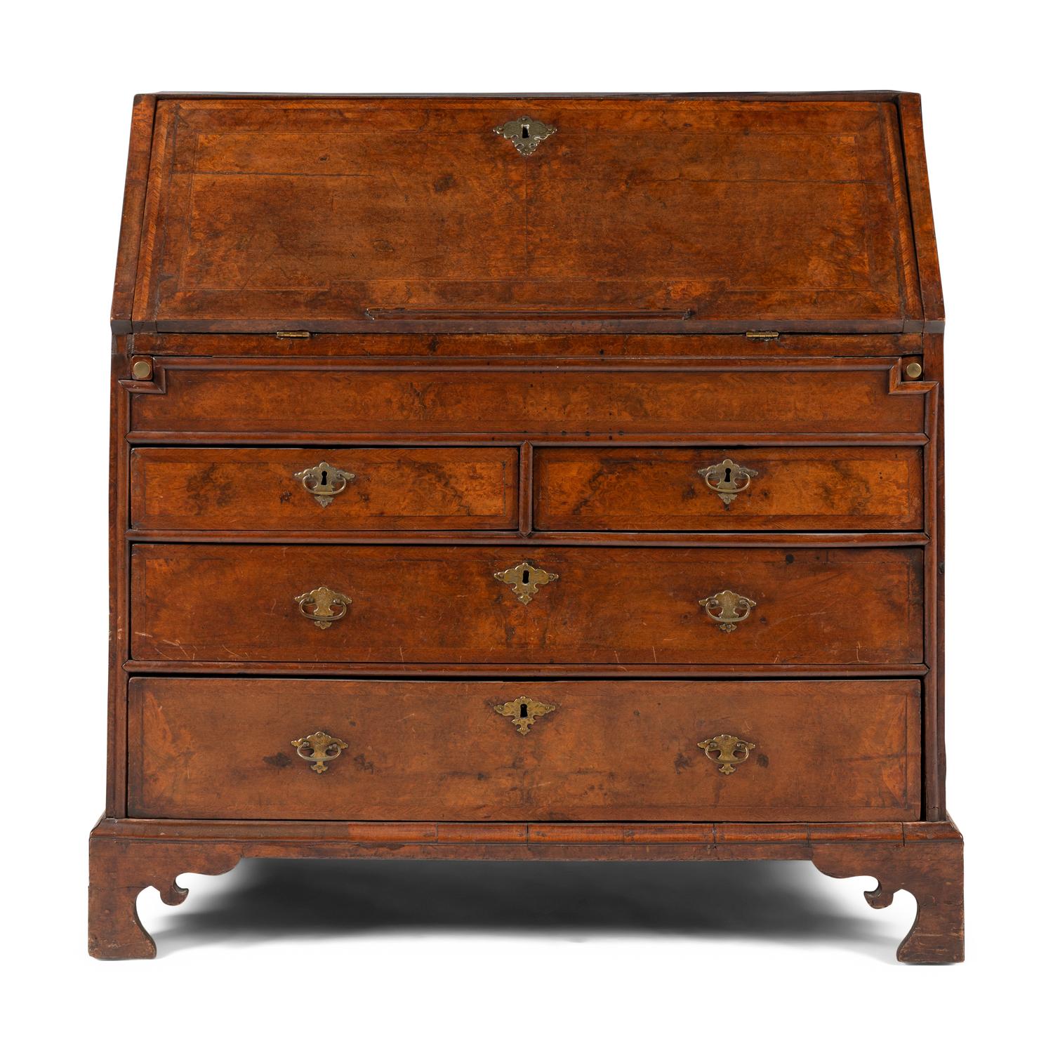 A George I Burl Walnut Slant-Front Bureau