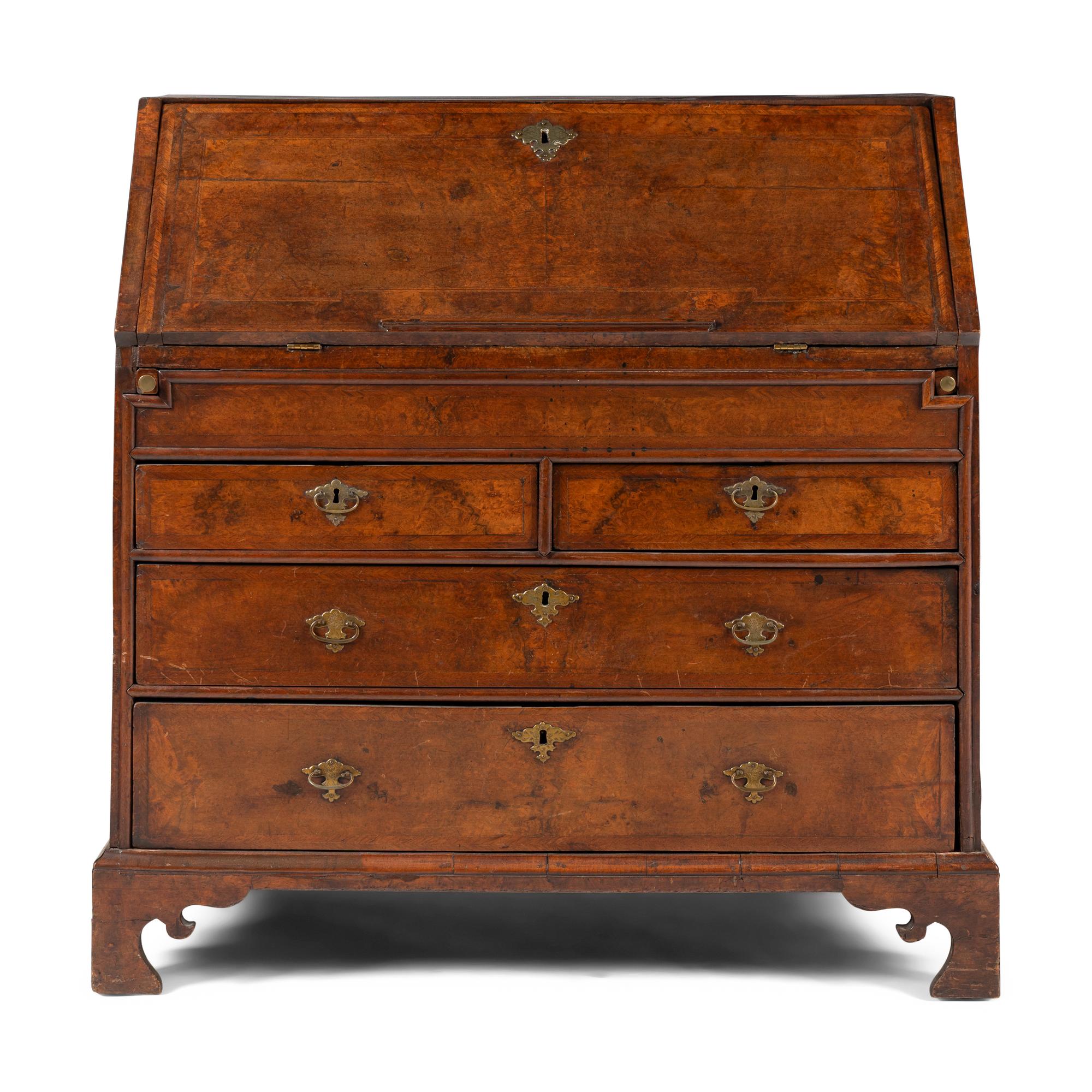 A George I Burl Walnut Slant-Front Bureau