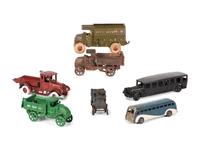 Seven Painted Cast Iron Toy Vehicles