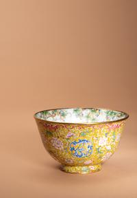 A Canton Enamel on Copper Bowl