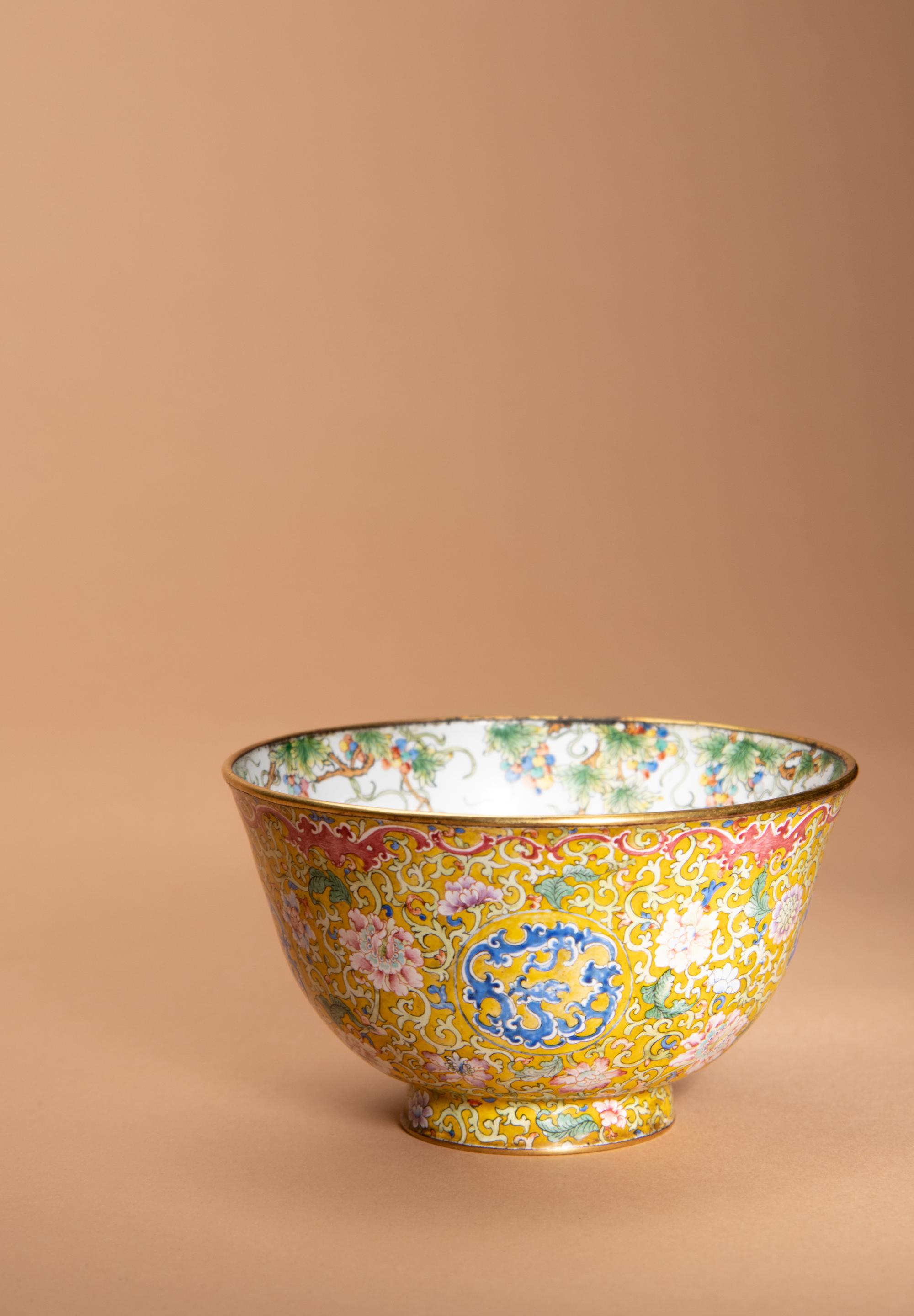 A Canton Enamel on Copper Bowl