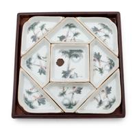 A Chinese Qianjiang Enameled 'Landscape' Sweet Meat Dish Set