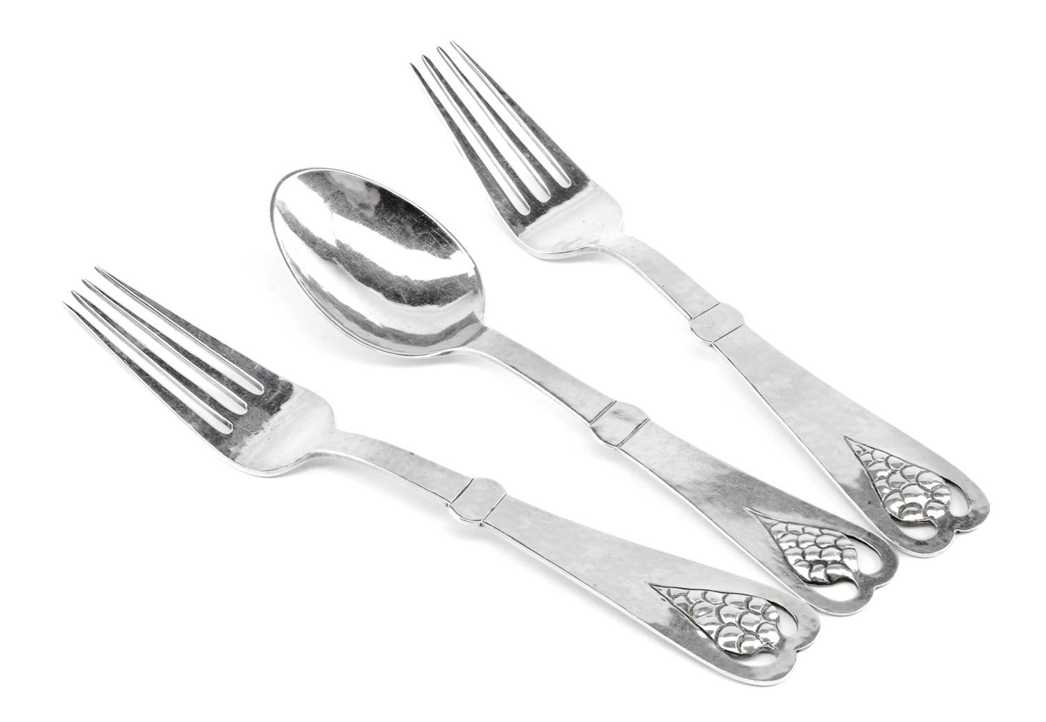 Three Silver Flatware Articles, Georg Jensen Silversmithy, Copenhagen, Circa 1915-1927 and John O. Bellis, San Francisco, CA, comprisin