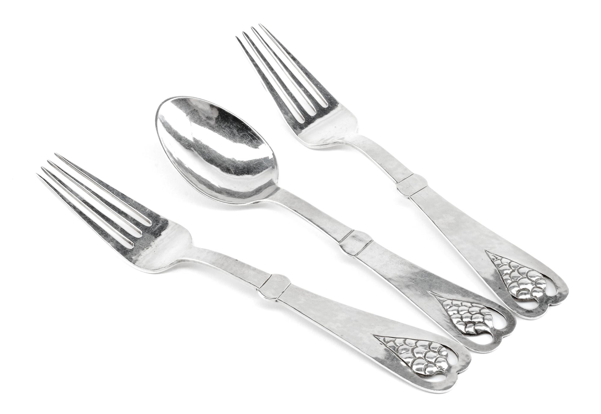 Three Silver Flatware Articles, Georg Jensen Silversmithy, Copenhagen, Circa 1915-1927 and John O. Bellis, San Francisco, CA, comprisin