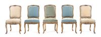 A Set of Five Louis XV Style Giltwood Side Chairs, Height 39 inches.