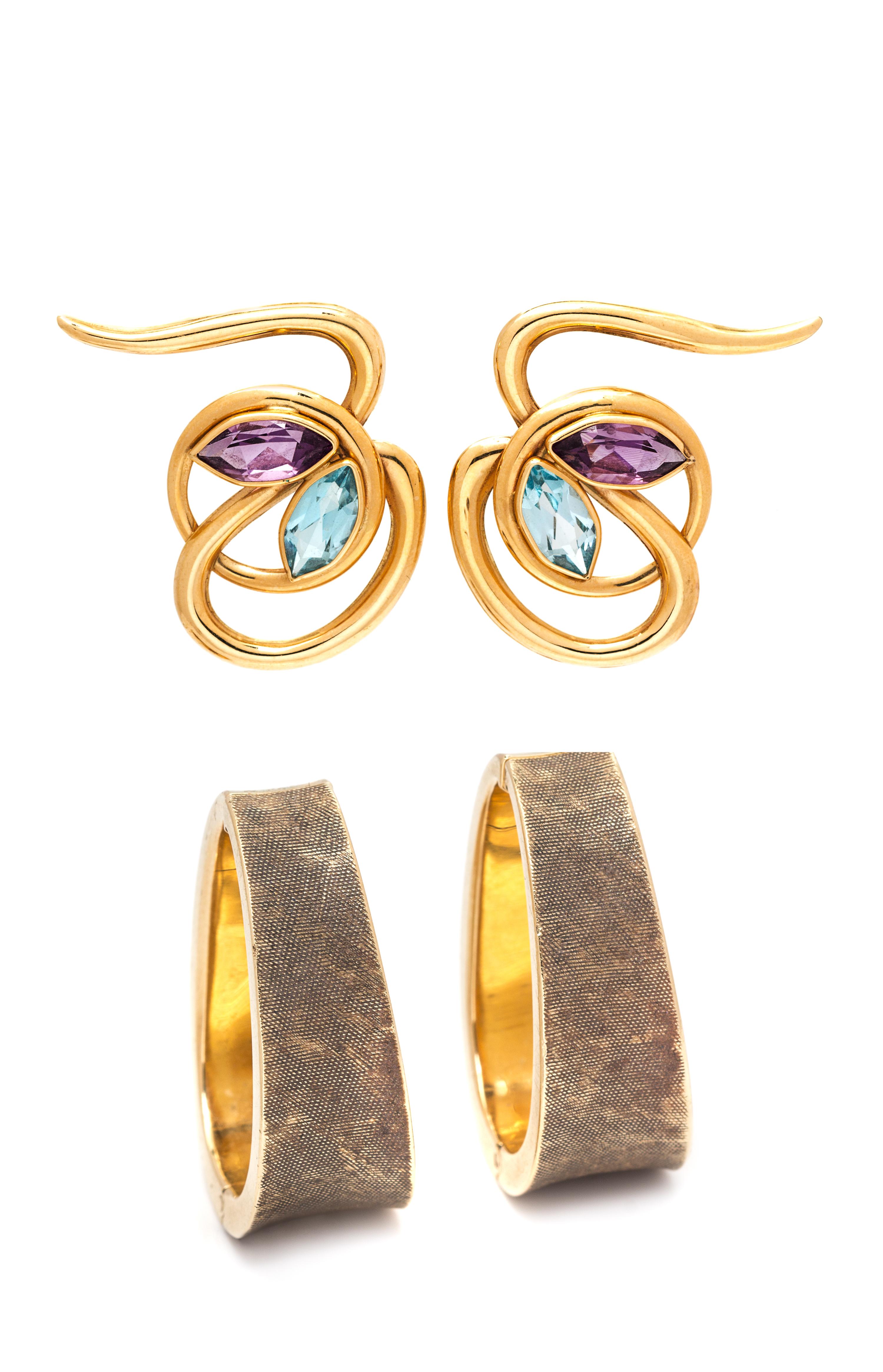 A Collection of Yellow Gold and Gemstone Earrings, 13.30 dwts.