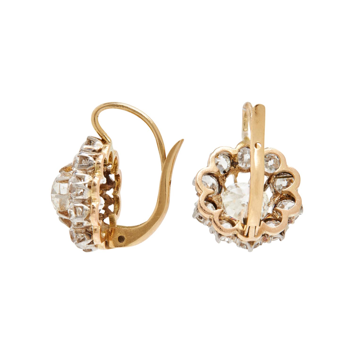 ANTIQUE, PLATINUM-TOPPED GOLD AND DIAMOND EARRINGS