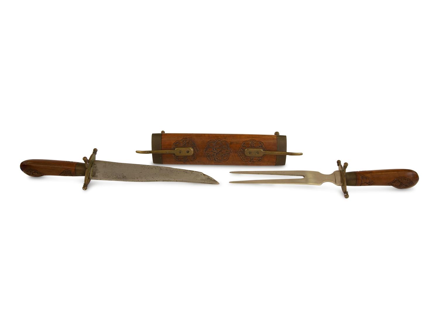 An Indian Carved Hardwood and Brass Dagger and Display Sheath