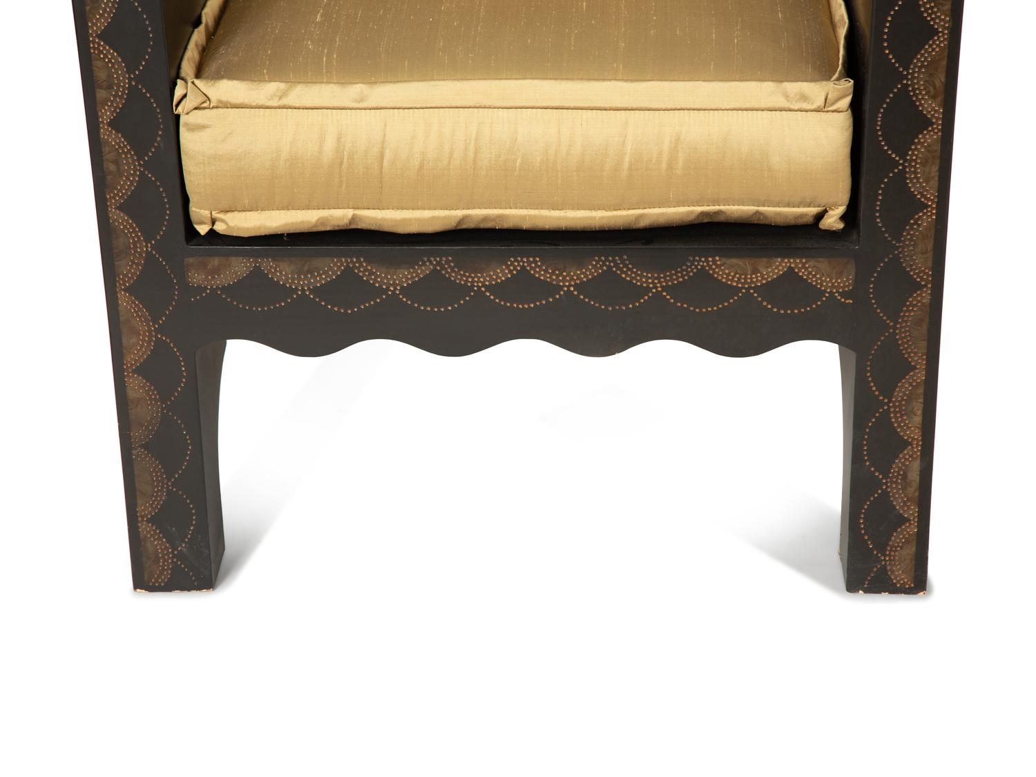 A Pair of Art Deco Style Painted and Ebonized Wood Armchairs — 20th Century