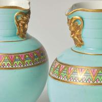 A Near Pair of Wedgwood Doric Jugs with Egyptian Decoration Designed by Christopher Dresser (1834-1904) UK, 1860s