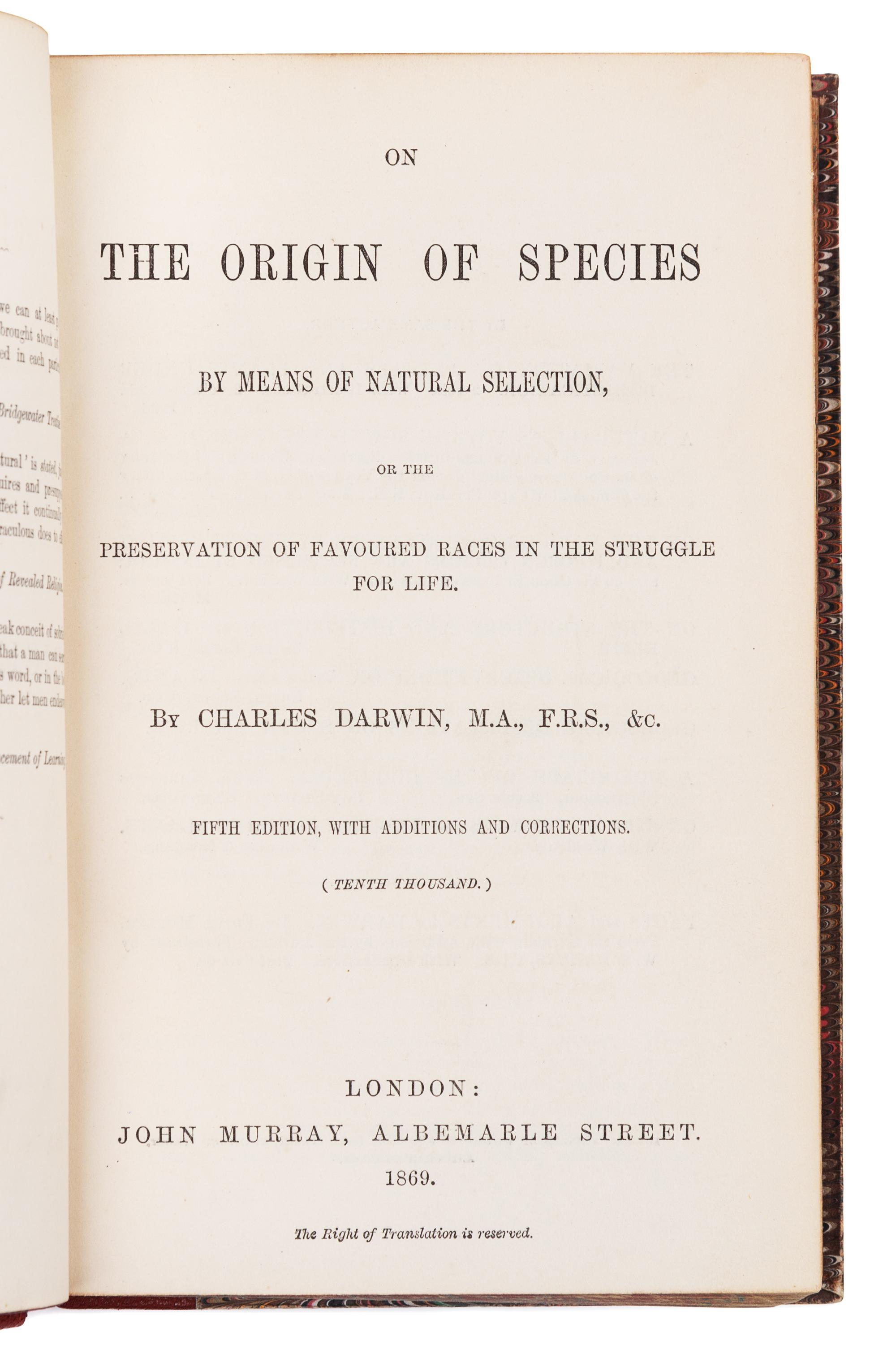 DARWIN, Charles (1809-1892). On the Origin of Species. London: John Murray, 1869.
