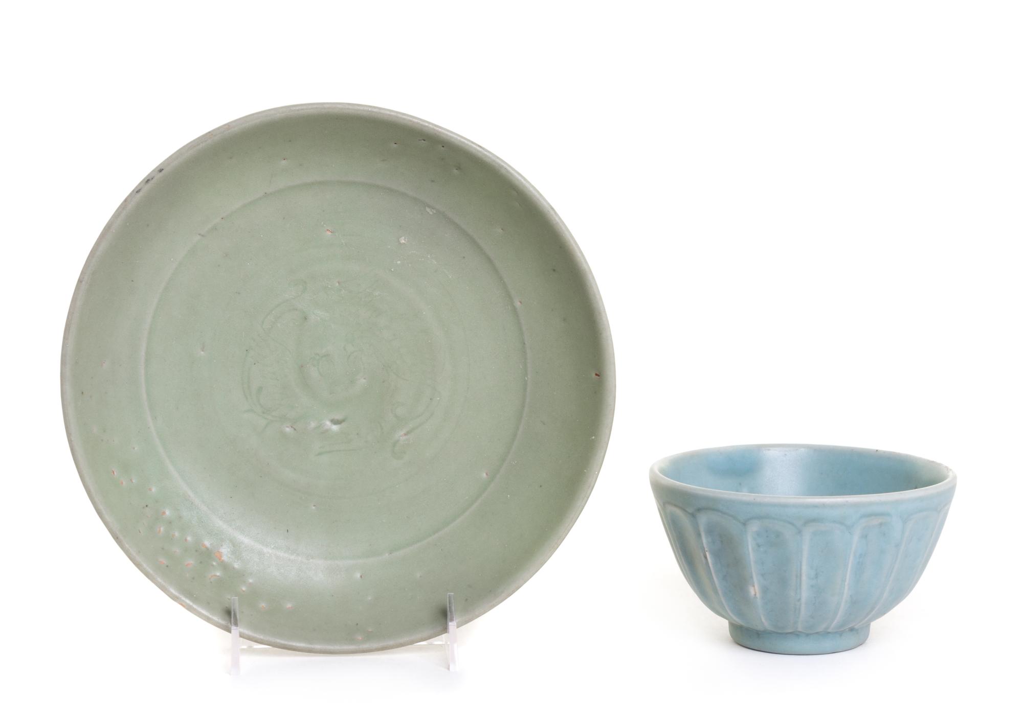 Two Celadon Glazed Porcelain Articles