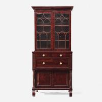 A Classical figured mahogany and bird's eye maple secretary bookcase Attributed to Anthony G. Quervelle (1789-1856), Philadelphia, PA, circa 1830