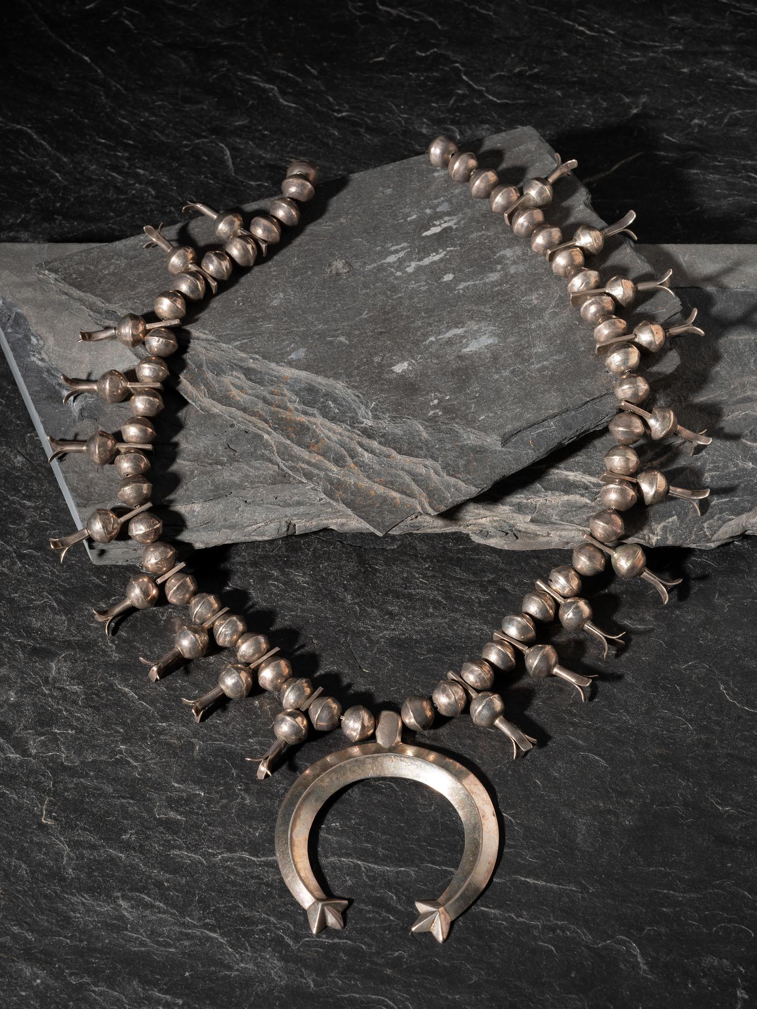 Navajo Silver Squash Blossom Necklace