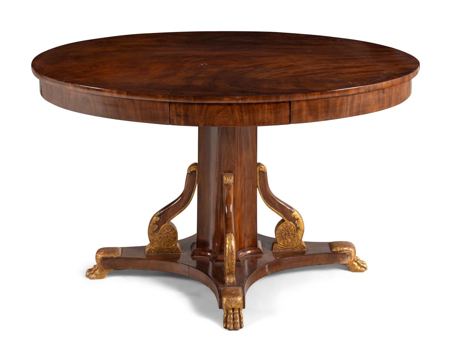A Russian Neoclassical Parcel-Gilt Mahogany Center Table