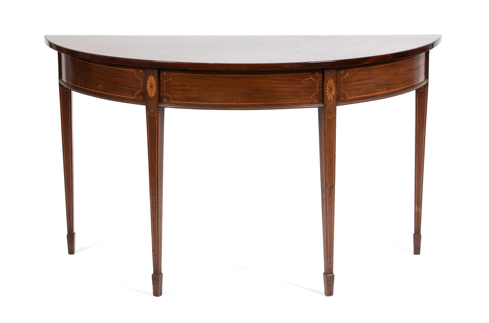 A Regency Style Demi-Lune Console Table Height 29 x width 48 x depth 24 inches. — 20TH CENTURY