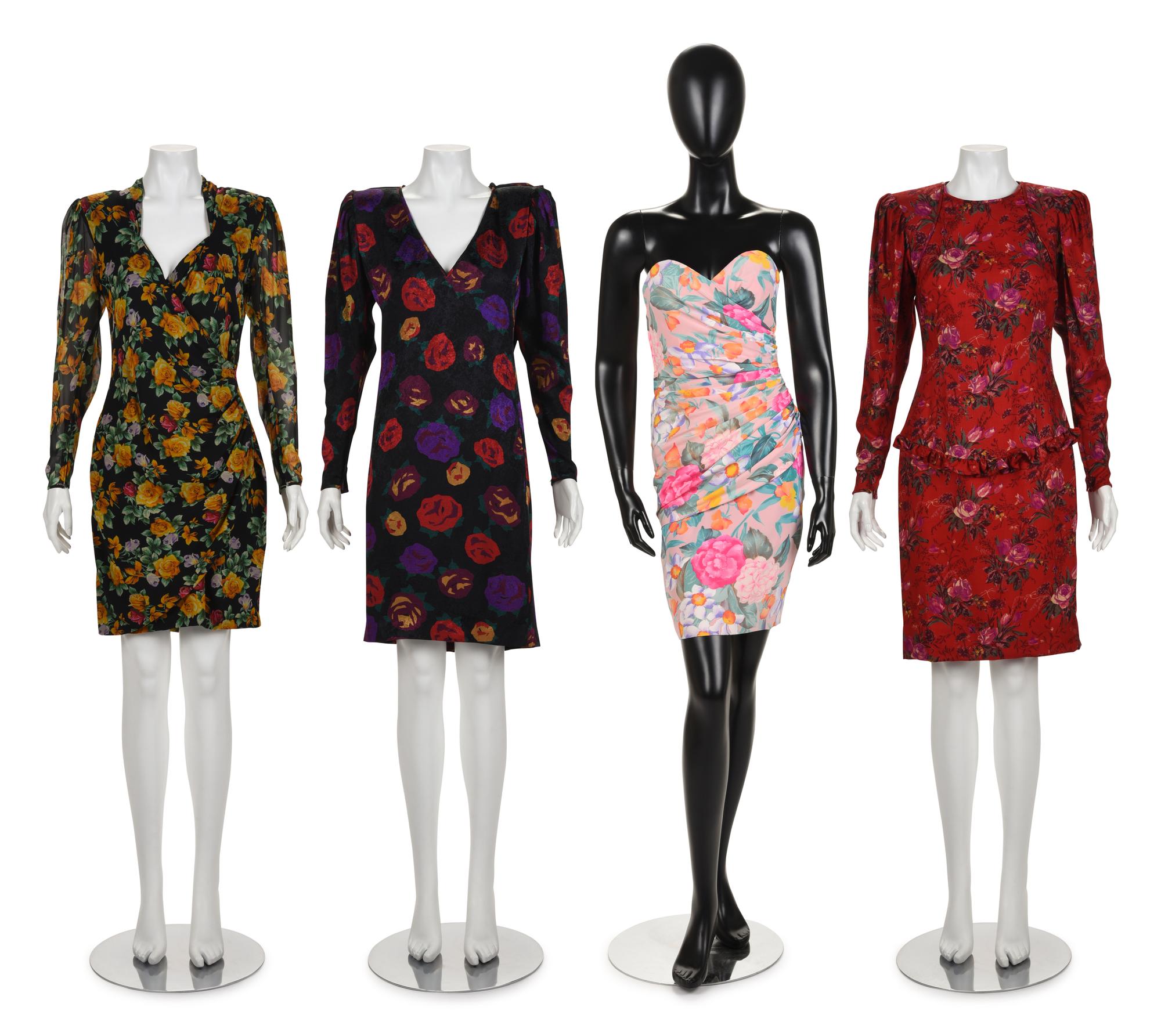 Four Emanuel Ungaro Floral Print Dresses, 1980s
