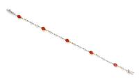 A Bicolor Gold, Spessartine Garnet and Diamond Line Bracelet, 4.40 dwts.