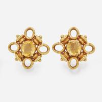 A Pair of 18K Yellow Gold and Citrine Tiffany & Co. Ear Clips