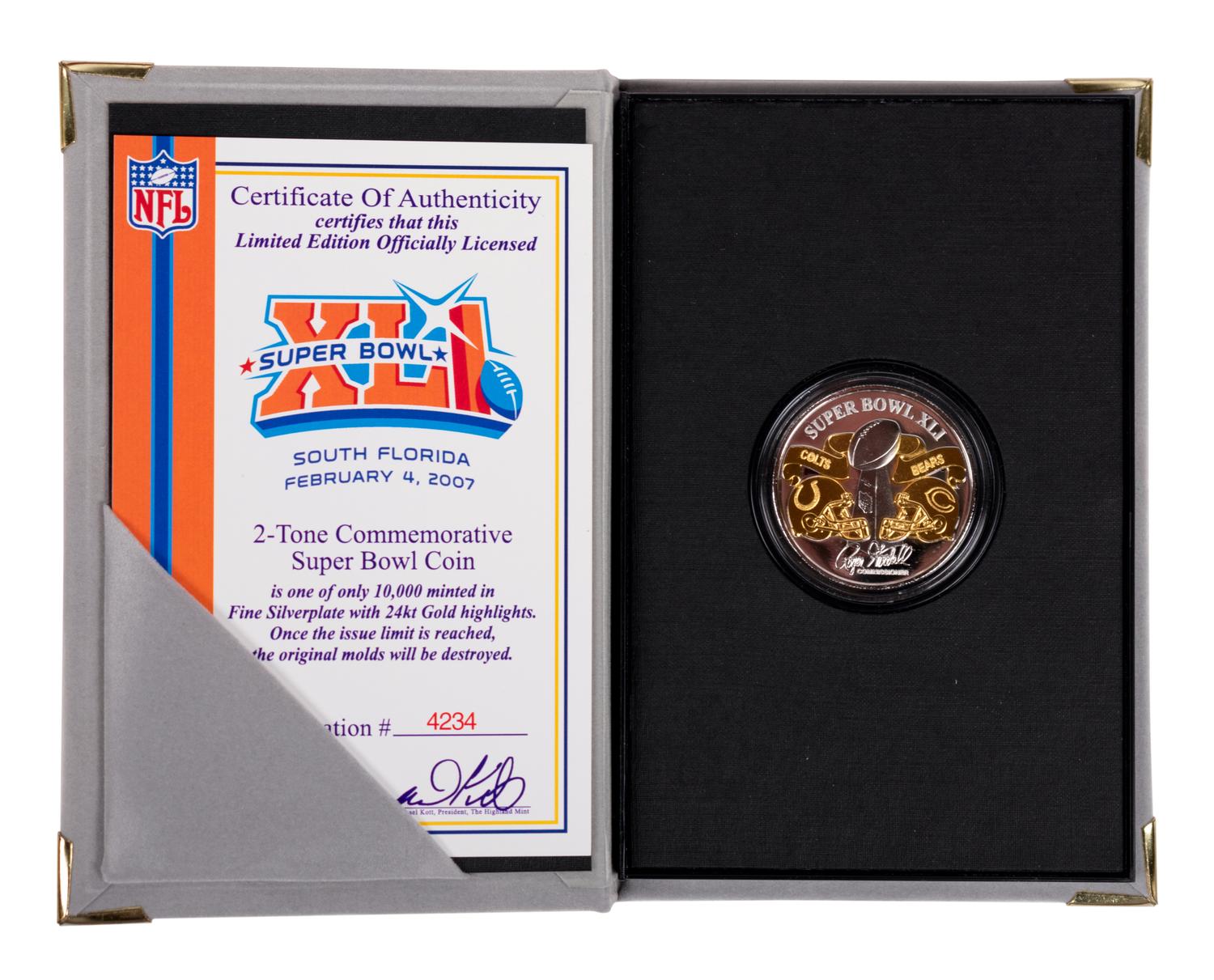 (Sports) A group of football, Super Bowl, and soccer memorabilia, comprising: